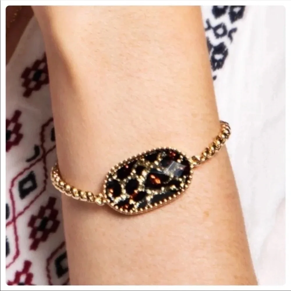 Leopard Print Adjustable Bracelet — Gold Chain Statement Jewelry